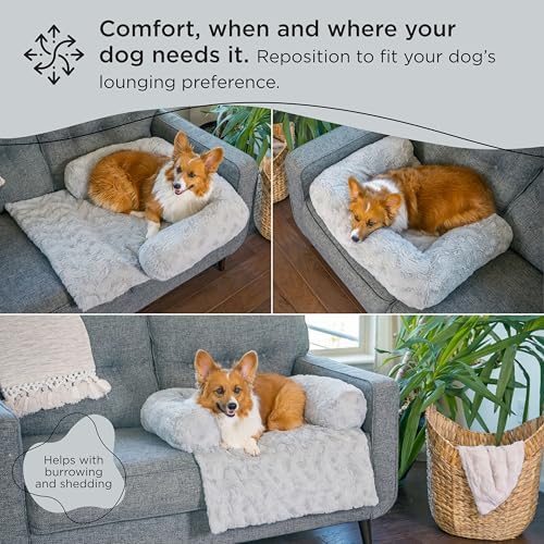 Best Friends by Sheri Calming Dog Blanket with Supportive Bolster, Machine Washable Faux Fur Pet Throw, Gray, Medium