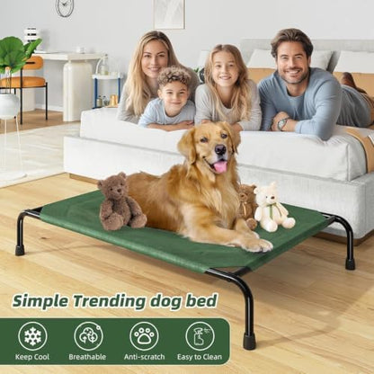 Simple Trending Raised Dog Bed for Large Dogs, Waterproof Dog Cot, Green