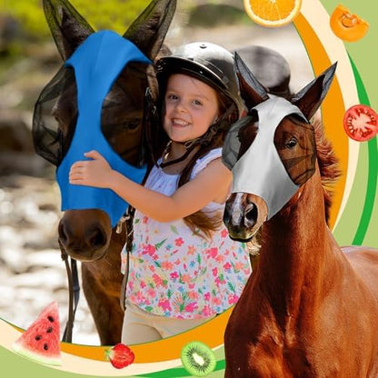 Weewooday 3 Pcs Horse Fly Mask with Ears, L, Black, Gray, Blue