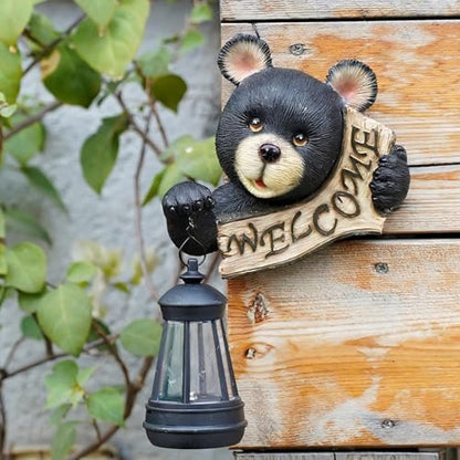 Fairy Garden Statues,Fairy Garden House with Solar Powerd Night Light,Yard Decorations Outdoor Fairy Garden Accessories Decor for Outside (Bear Holding lamp)