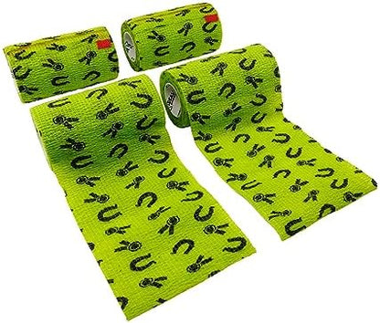 SyrFlex Cohesive Bandage 4” Green Horse Shoes and Ribbons 4pk