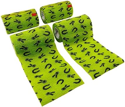 SyrFlex Cohesive Bandage 4” Green Horse Shoes and Ribbons 4pk
