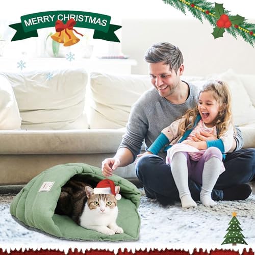Cat Sleeping Bag Cave Bed with Non-Slip Bottom (Leaf Green)