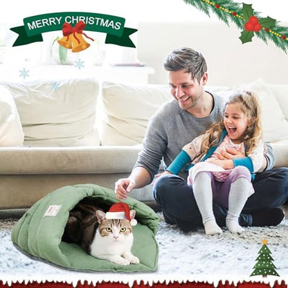Cat Sleeping Bag Cave Bed with Non-Slip Bottom (Leaf Green)