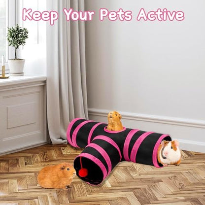Rypet Guinea Pig Tunnel Hideout 3-Way Collapsible Pet Tubes, Red Black