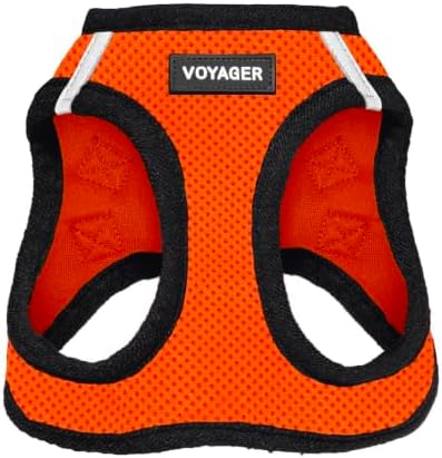 Best Pet Supplies Voyager Step-in Air Harness - All Weather Mesh, Reflective, No Pull Harness for Dogs, Cats - Secure with Hook & Loop Fastener, Buckle, Double D-Rings - Orange/Black Trim, XXS
