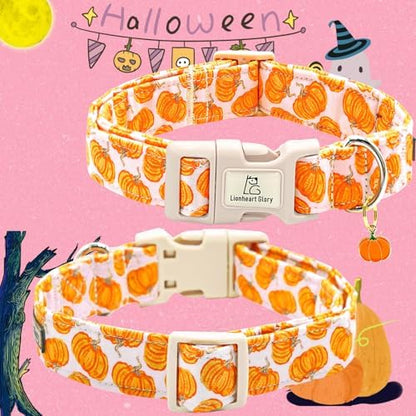 Lionheart Glory Halloween Dog Collar - Pumpkin Pink, Heavy Duty Adjustable Fall Collar for Medium Female or Male Dogs
