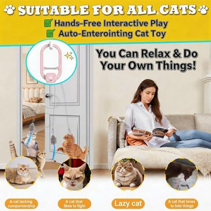 Interactive Cat Toy, Electric Cat Teaser, Door Clip, 2 Motion Modes,Pink