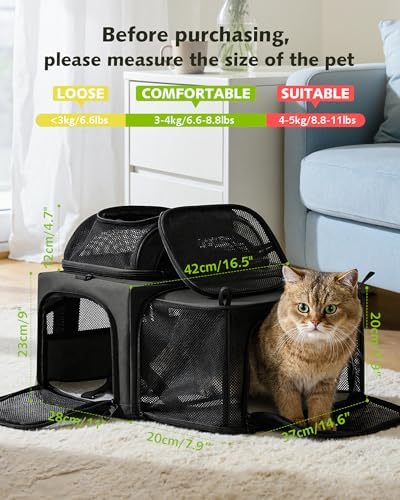 Pecute Top Expandable Airline Approved Pet Carrier for Cats, Dark Gray