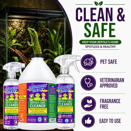 Absolutely Clean Amazing Reptile & Amphibian Terrarium Cleaner and Deodorizer - Just Spray/Wipe - Safely & Easily Removes Reptile & Amphibian Messes - USA Made (128oz Refill - Save 60%)