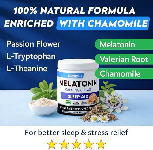 STRELLALAB Melatonin for Dogs 6mg - Calming Sleep Aid Treats Anxiety Relief