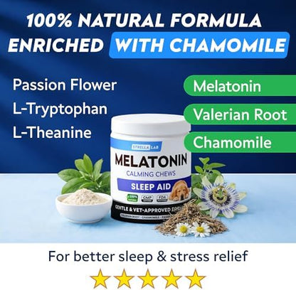STRELLALAB Melatonin for Dogs 6mg - Calming Sleep Aid Treats Anxiety Relief