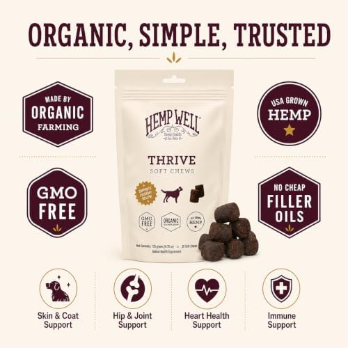 Hemp Well Thrive Dog Soft Chews, Skin, Allergy, Coat, Joint & Heart Support