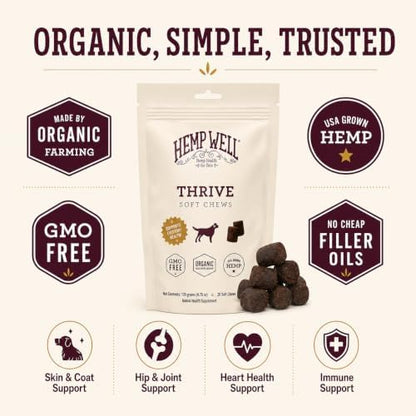 Hemp Well Thrive Dog Soft Chews, Skin, Allergy, Coat, Joint & Heart Support