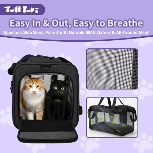 Pet Carrier for Medium-Small Cats, Collapsible Cat Carrier and Soft-Sided Pet Carrier for Medium Big Cats and Puppy Up to 17lbs, 2-Way Entry with Privacy Cover, Travel Bag L18.12”X11.81”X11.81”