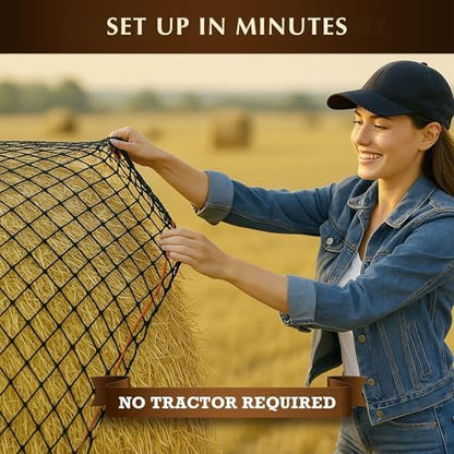 5x5 ft Round Bale Hay Net for Horses – 2 Inch Hole Slow Feeder – 4x4 and 6x6 Sizes Also Available – Knotless Mesh Design – Easy to Put On Over Bales – Built for Everyday Horse Feeding