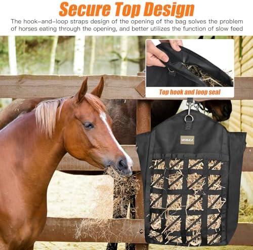 Dual Purpose Feed Horse Hay Bags, 2 Pack Large Black Oxford Fabric