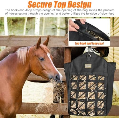 Dual Purpose Feed Horse Hay Bags, 2 Pack Large Black Oxford Fabric