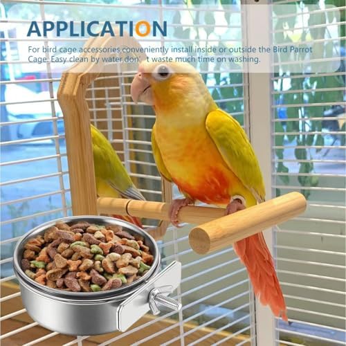 2Pcs Stainless Steel Bird Feeding Bowls, Small Bird Feeding Cup, Stainless Steel Parrot Food Bowl Cage with Holder, Parrot Cage Water Feeder, Pet Cage Cup Holder (Dia 6.3", 4.72",)