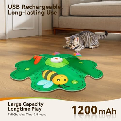 FEELNEEDY Rechargeable Cat Toys, 2 in 1 Hide and Seek Game Interactive Cat Toy, Movable LED Red Dot, Concealed Feathers, Durable Exercise Toys for Indoor Cats, Bored Adult Cats Wand Toy, Green