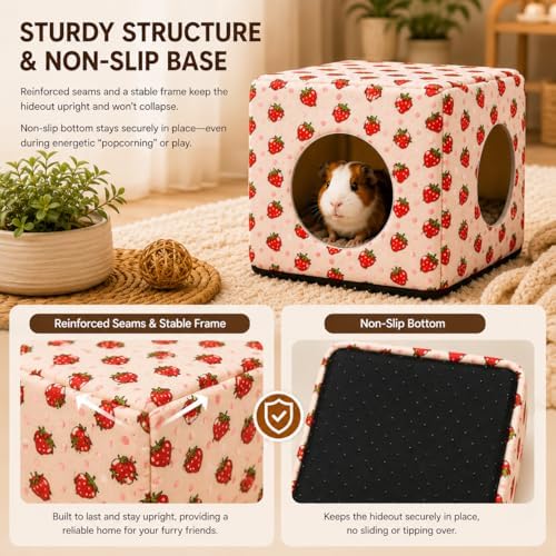 Guinea Pig Hideout House with Removable Cushion, Washable Small Animal Cube Bed, Cozy Bunny Hideaway for Guinea Pigs, Chinchillas, Hedgehogs, Hamsters & Dwarf Rabbits