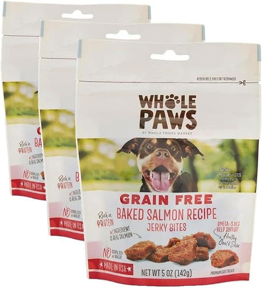 Whole Paws, Grain-Free Dog Jerky Treats, Baked Salmon Recipe, 5 Ounce (Pack of 3)