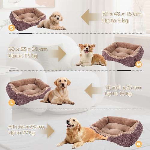 Plush Dog Bed Extra Large, Brown, Machine Washable, Dog Beds Sofa with Pillow Support, 35x25Inch, Corn Kernel Design, Non-Slip Bottom, Thick PP Cotton Padding