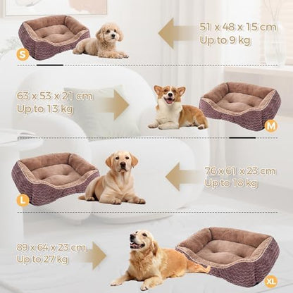 Plush Dog Bed Extra Large, Brown, Machine Washable, Dog Beds Sofa with Pillow Support, 35x25Inch, Corn Kernel Design, Non-Slip Bottom, Thick PP Cotton Padding