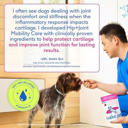 Native Pet Mobility Care - Hip & Joint Supplement for Dogs - UC-II Collagen, Egg Shell Membrane & Hyaluronic Acid - Dog Joint Supplement Chews Supports Cartilage, Mobility & Flexibility - 120 Chews
