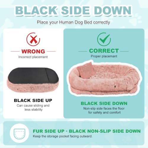 YAEM Pink Human Dog Bed, 71"x45"x12" Orthopedic Giant Dog Bed for Humans