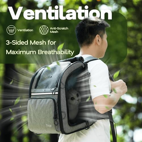 Premium Dog & Cat Carrier Backpack for Travel, Hiking & Vet Visits - Solid Durable Pet Backpack with Breathable Mesh, Safety Strap, Anti-Anxiety Curtain & Storage Pockets (Gray)