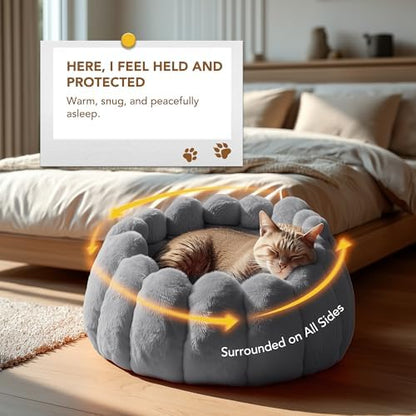 PETNOVO Pumpkin Cat Bed, Plush Donut Cuddler with High Bolster, Non-Slip