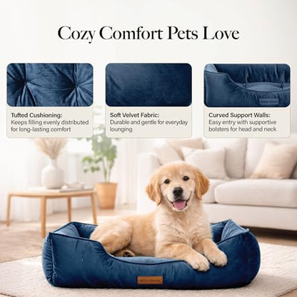 Modern Threads Luxury Dog Bed - Comfortable Tufted Velvet Cushion for Small to Large Dogs - Machine Washable - Durable & Cute Sleep Space for Pets - Pamper Your Pet with Cozy Beds - Denim