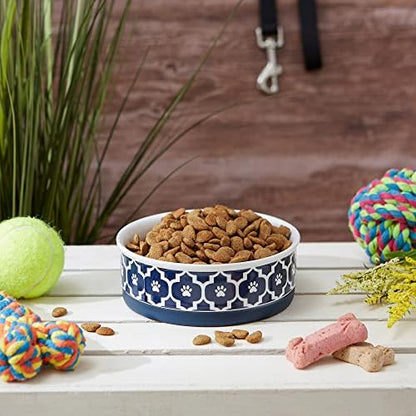 Bone Dry Lattice Collection Pet Bowl & Canister, Single Dish, Medium 6x2", Nautical Blue