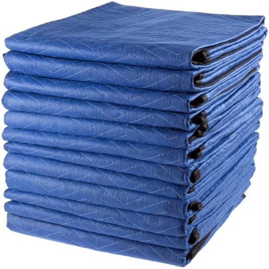 Moving Blankets - Set of 12 Dual-layer Padded Blankets - 80x73-Inch Oversized Quilts for Storage, Shipping, and Sound Deadening by Stalwart (Blue)