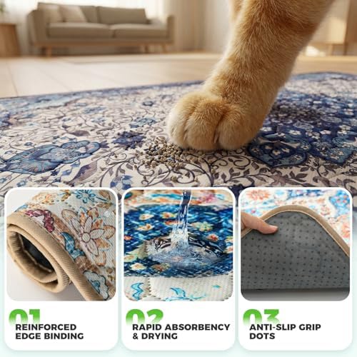 Hompet Cat Litter Mat 2 Pack, 36x60 Large Machine Washable Trapping Mats for Cats, Super Absorbent & Urine-Proof Cat Litter Box Mat for Floor, Waterproof & Non Slip Kitty Litter Rug