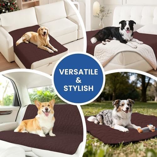 Waterproof Dog Blanket, Non-Slip Soft Pet Bed Cover, Couch Cover for Dogs Washable, Protects Sofa, Furniture, Crate, Car, Tear Resistant Leakproof Pet Blanket (82x82 Inch, Coffee)