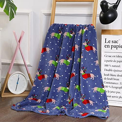 Valerian Luxury Velvet Super Soft Light Weight Blanket Prints Fleece Throw - All Year Round Home Decor, Fuzzy Warm and Cozy Throws, Couch and Gift, 50 x 60inch, Dogs in Sweater