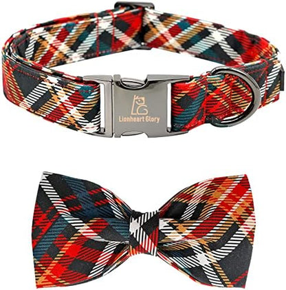 Lionheart glory Christmas Dog Bow Collar Plaid Bow Dog Collar Girl or Boy Dog Bow Tie Collar Pet Gift Adjustable Dog Collar for Small Dog