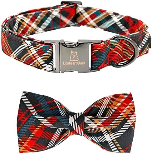 Lionheart Glory Plaid Christmas Dog Collar - Adjustable Bow Tie Collar for Small Dog or Boy/Girl - Pet Gift