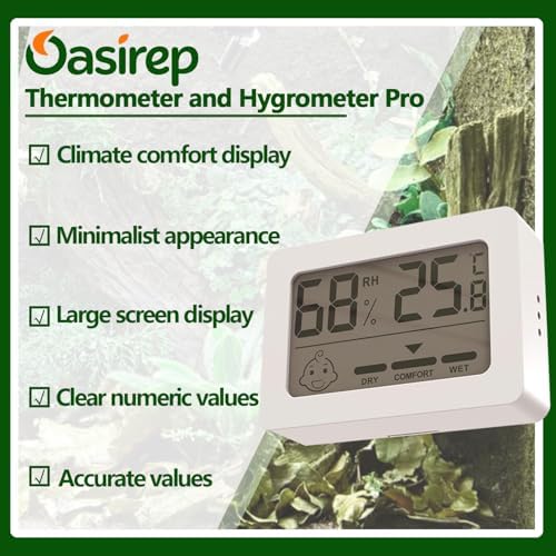 Reptile Thermometer Hygrometer with Climate Comfort Indicator, Fast Accurate LCD Digital Temperature & Humidity Monitor for Terrarium, Bearded Dragon, Gecko, Snake Tank