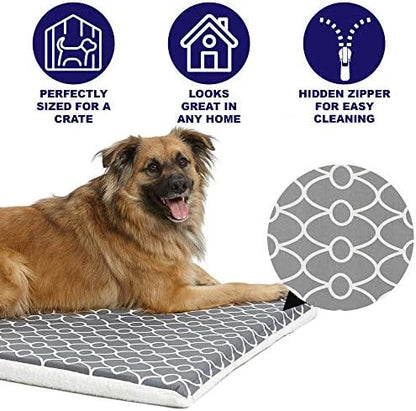 MidWest Homes for Pets Quiet Time Teflon Defender Dog Beds; Pet Beds Designed to Fit Folding Metal Dog Crates, Gray & White Geometric Pattern, 42-Inch