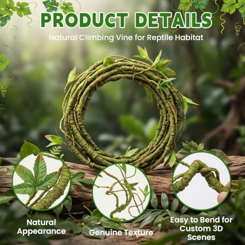 Alotiki Bearded Dragon Tank Accessories, 13Pcs Reptile Plants Vines and Leaves Crested Gecko Tank, Hammock Flexible Bridge, Jungle Climber for Snake Lizard Chameleon Terrarium Decor