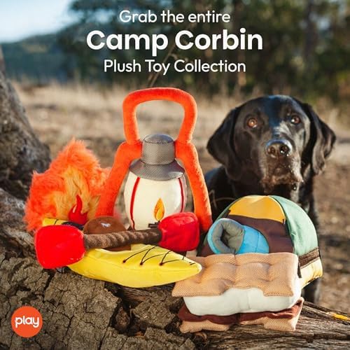 P.L.A.Y. Cute Plush Dog Toys - Camping, Outdoor Themed Durable Squeaker Chew Toy, Great for Puppies & Small, Medium, Large Dogs - Machine Washable, Recycled Materials (Camp Corbin Cozy Campfire)
