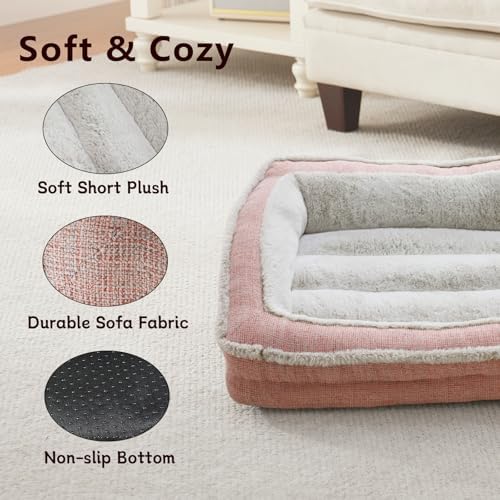 Laojin Balhen Cat Couch for Pets, Washable Cat Beds for Indoor Cats, Super Soft Plush Supportive Dog Couch Bed for Puppy and Kitten with Anti-Slip Bottom, 26inch, Pink