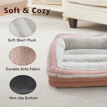Laojin Balhen Cat Couch for Pets, Washable Cat Beds for Indoor Cats, Super Soft Plush Supportive Dog Couch Bed for Puppy and Kitten with Anti-Slip Bottom, 26inch, Pink