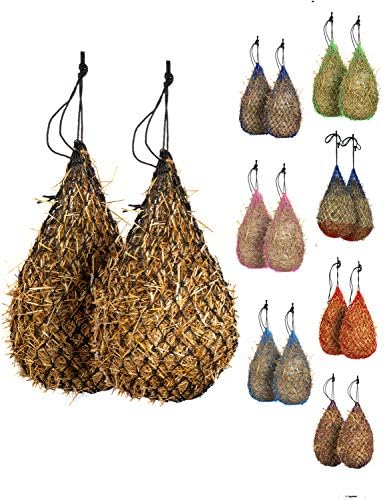 Majestic Ally 2 pcs Slow Feed 42” Hay Net for Horses, Strong Small 2x2” Holes, Nylon Rope Hanging, Adjustable Travel Feeder for Trailer and Stall, Simulates Grazing, Reduce Waste
