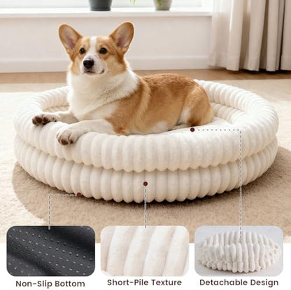 Pet Bed for Medium Dogs and Cats, 28" Cute Donut Cat Bed, White