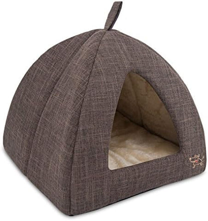 Best Pet Supplies Cat Bed for Indoor Cat, Domed Tent House with Removable Pillow, Covered Cat Cave for Small Dog, Puppies and All Breeds of Cats - Brown Linen, 19 x 19 x H:19"