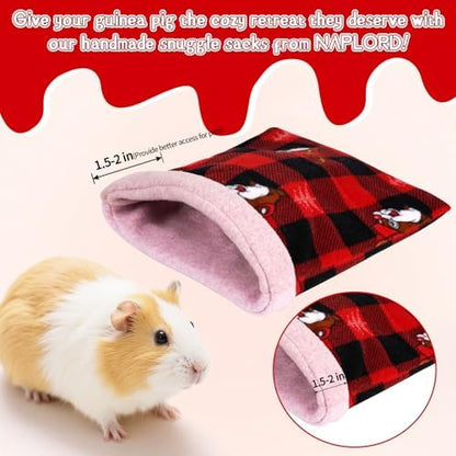 NAPLORD Small Pet Fleece Set,Guinea Pig Snuggle Sack, Tunnel,Fleece Forest Hideout,Square and Round Potty Pads for Guinea Pigs and More